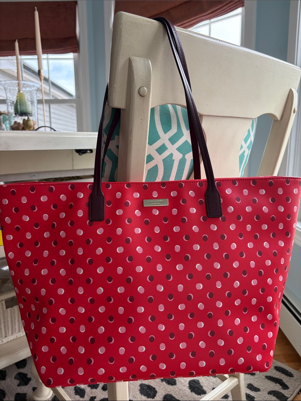 kate spade Red Polka Dot Tote with Dark Trim - Picture 3 of 4